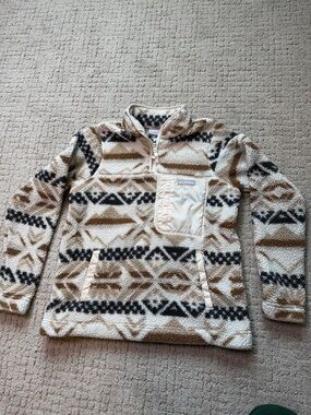 Colombia Cream, Brown & Black Patterned Sherpa Pullover